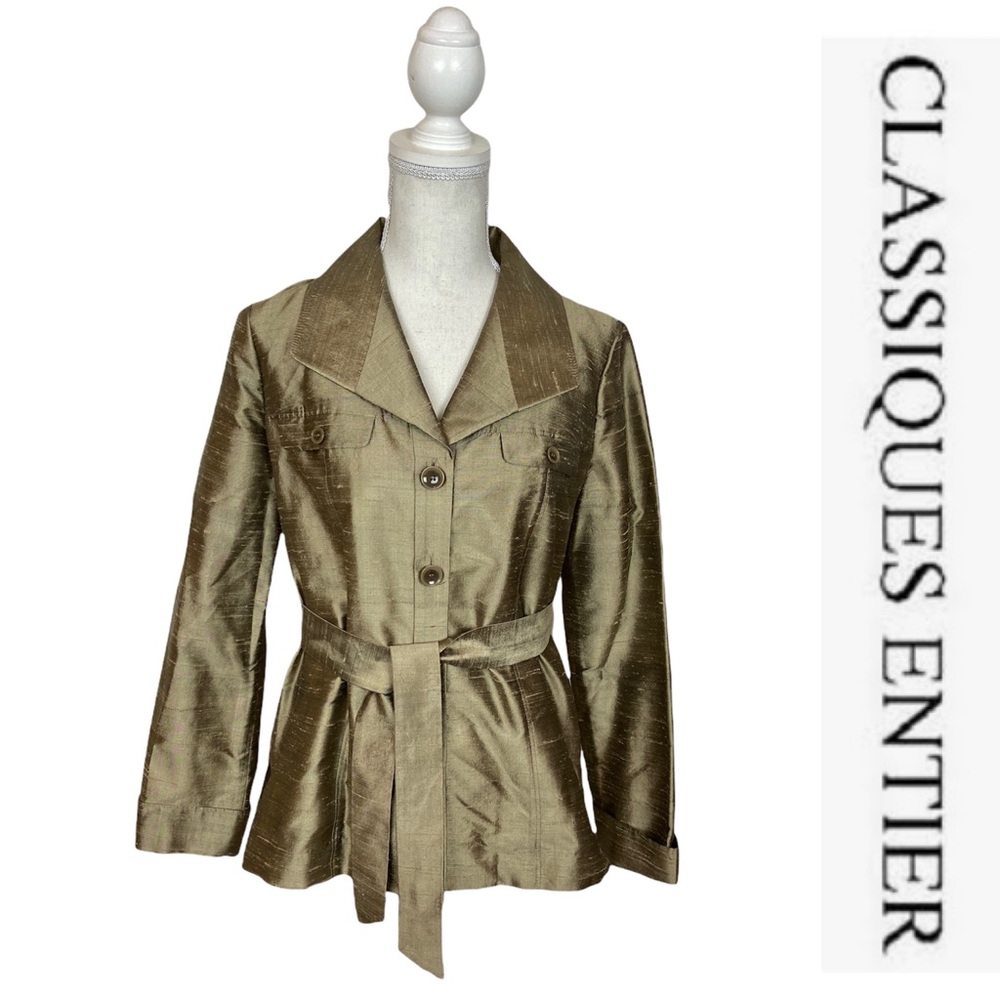 Classiques Entier Atelier 100% Silk Gold Belted Button Down Shirt Size Small